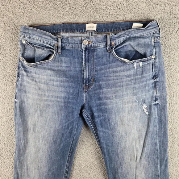 HUDSON Jeans Mens 40 (38x27) Blue Byron 5 Pocket Straight Zip Fly Distressed - Picture 2 of 12